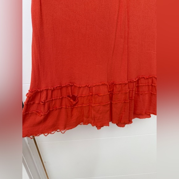 Amazon Red Boho Halter Maxi Dress Smocked Bodice Ruffle Hem Summer Chic Size M - Picture 10 of 11